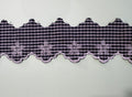 Navy and white gingham lace trim with embroidered floral detail, 85mm wide