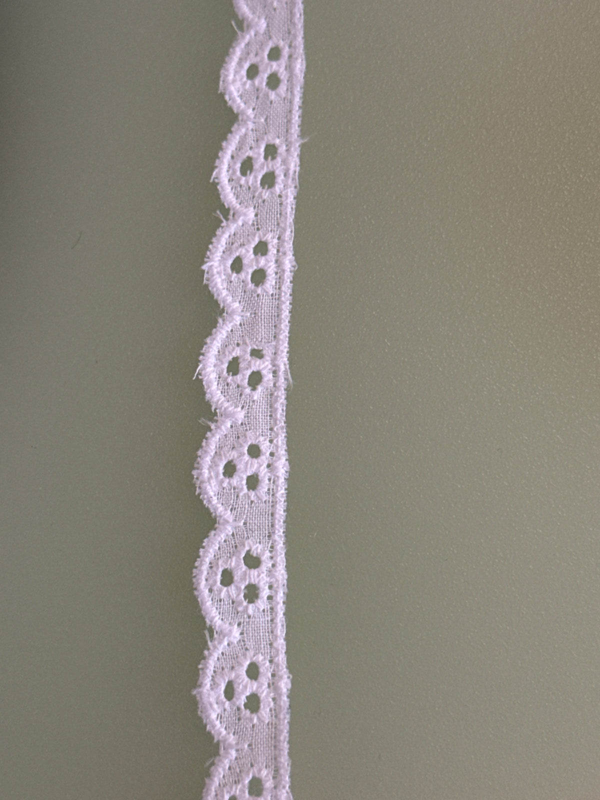 White Broderie Anglaise lace trim, 10mm wide