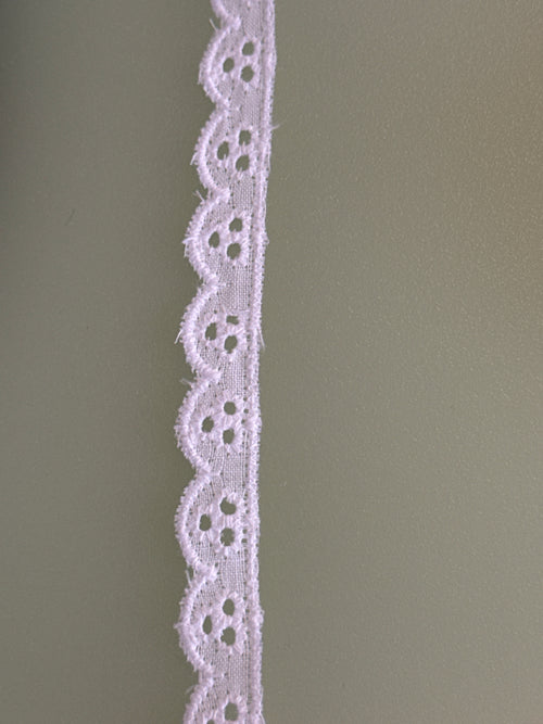 White Broderie Anglaise lace trim, 10mm wide