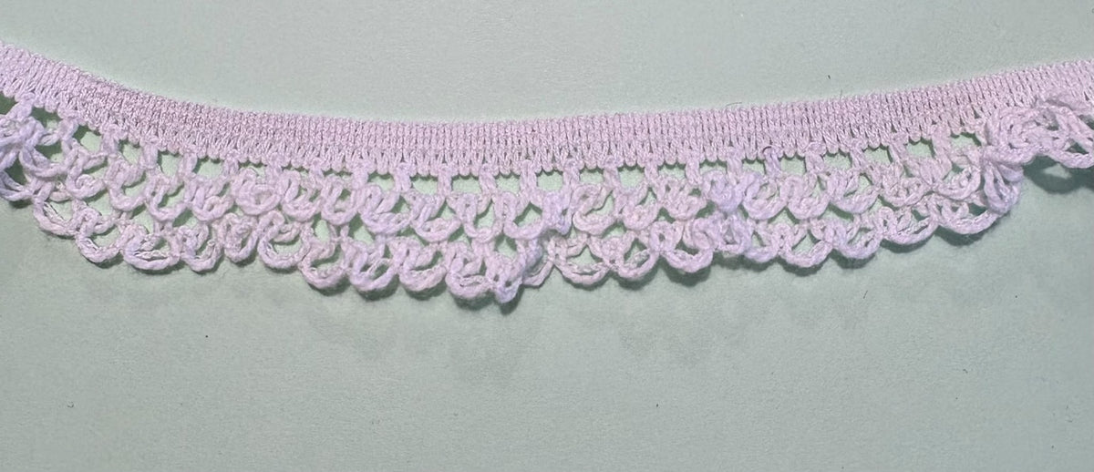 White cotton crochet stretch lace with openwork scalloped edge, 25mm wide