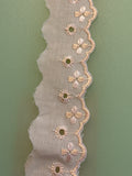 Peach Broderie Anglaise lace, 40mm wide