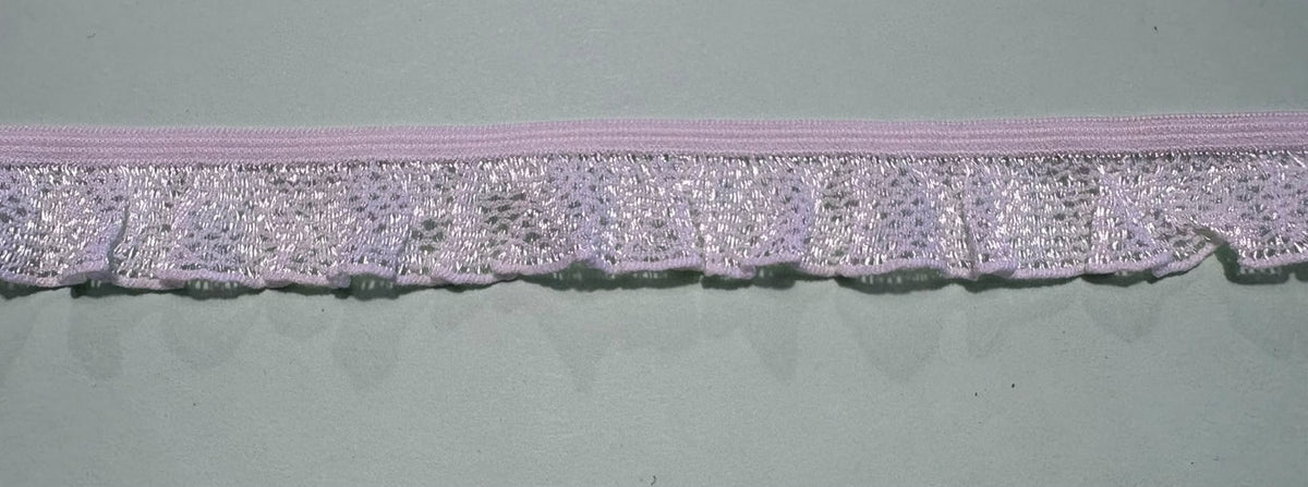 White gathered stretch lingerie elastic with scalloped gathered edge, 20mm wide