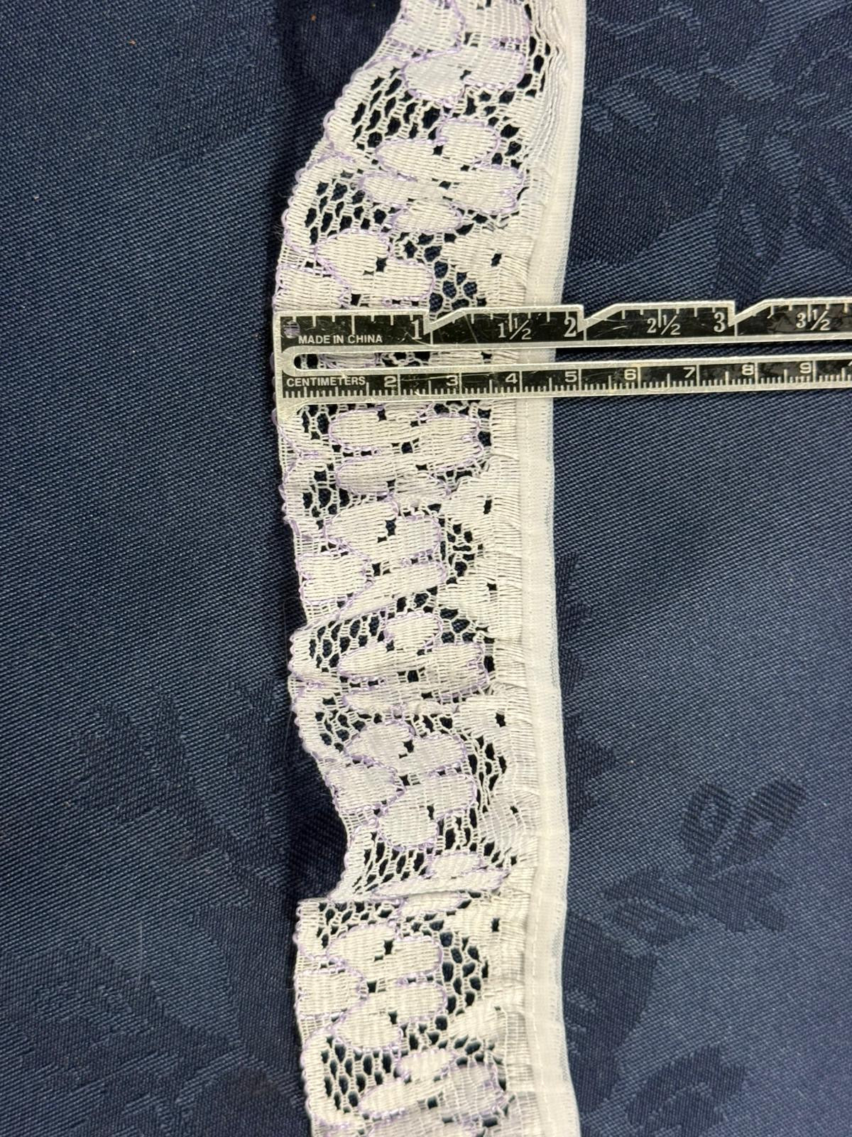 White lilac gathered lace, 45mm wide