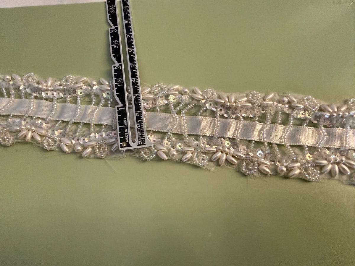 Ivory beaded ribbon insert lace, 40mm wide