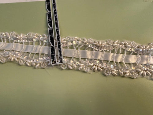 Ivory beaded ribbon insert lace, 40mm wide