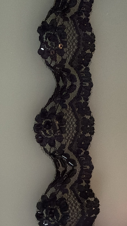 Black embellished lace, 45mm wide