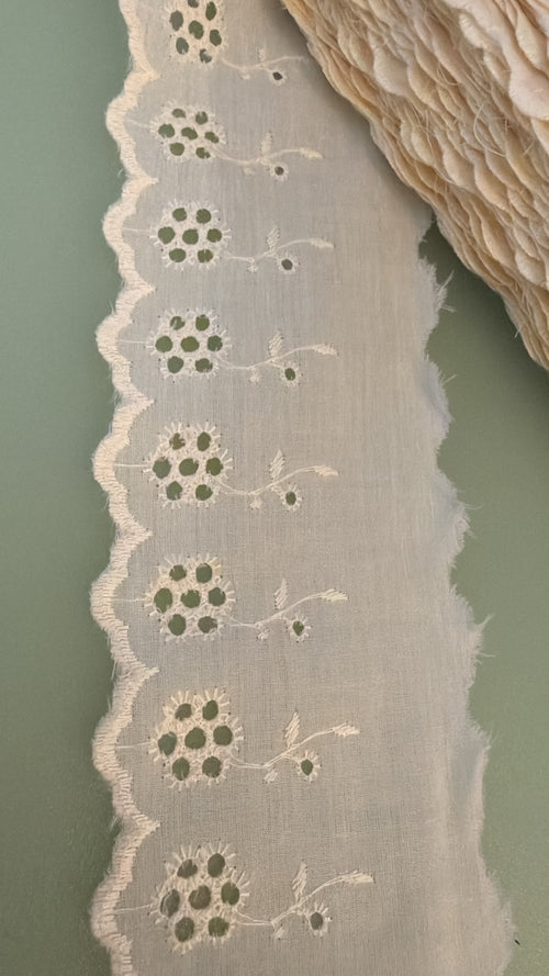 Cream Broderie Anglaise lace, 80mm wide