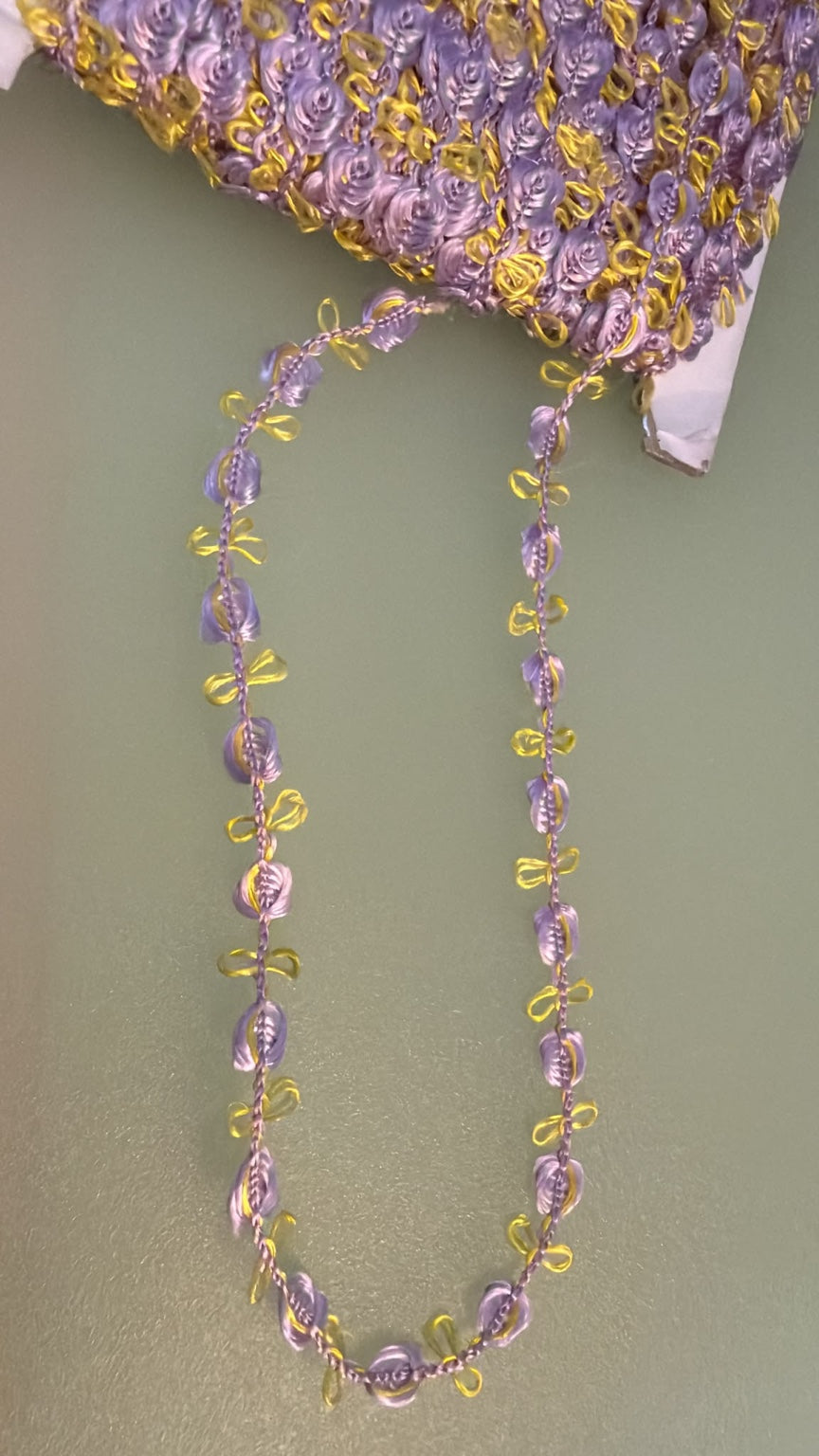 Lilac and yellow silky rose trim