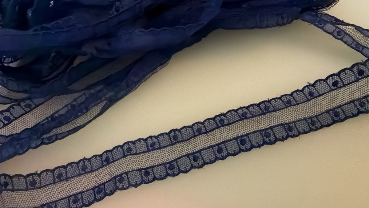 Navy embroidered lace trim 25mm wide