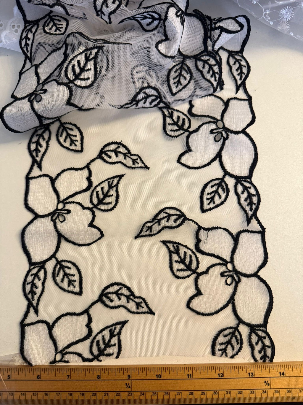 Embroidered Tulle – Black & White | 220mm Wide