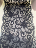 Wide black floral lace with bold openwork pattern