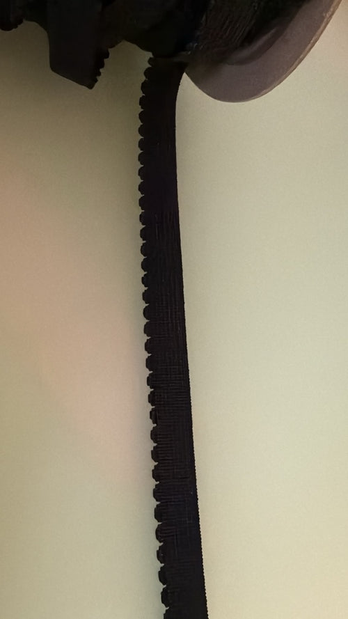 Black picot edge lingerie elastic, 10mm wide