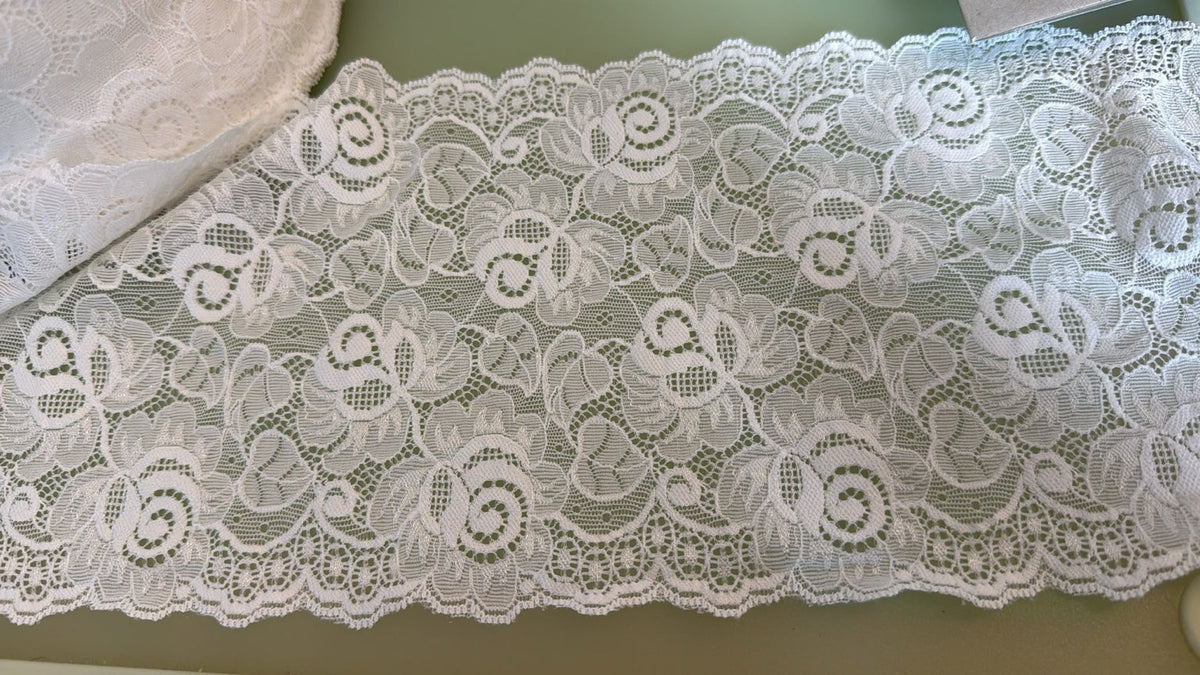 Stretch Lace – Ivory | 6 Inch Wide — supporting merchandising detail image, same product, inspiration only
