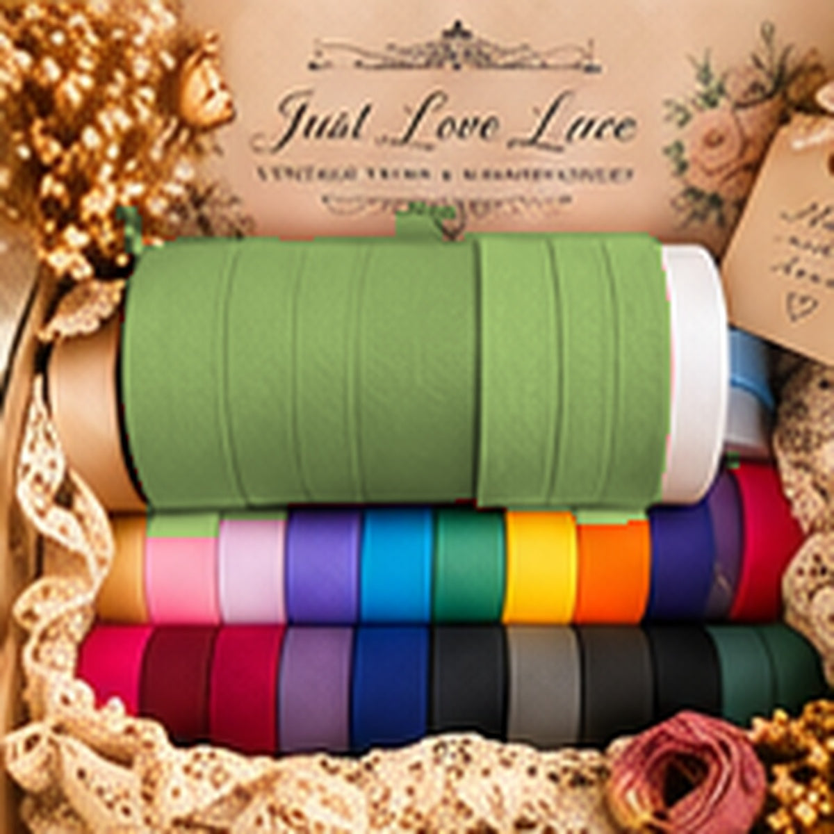 Just Love Lace cotton bias binding — Dark sage