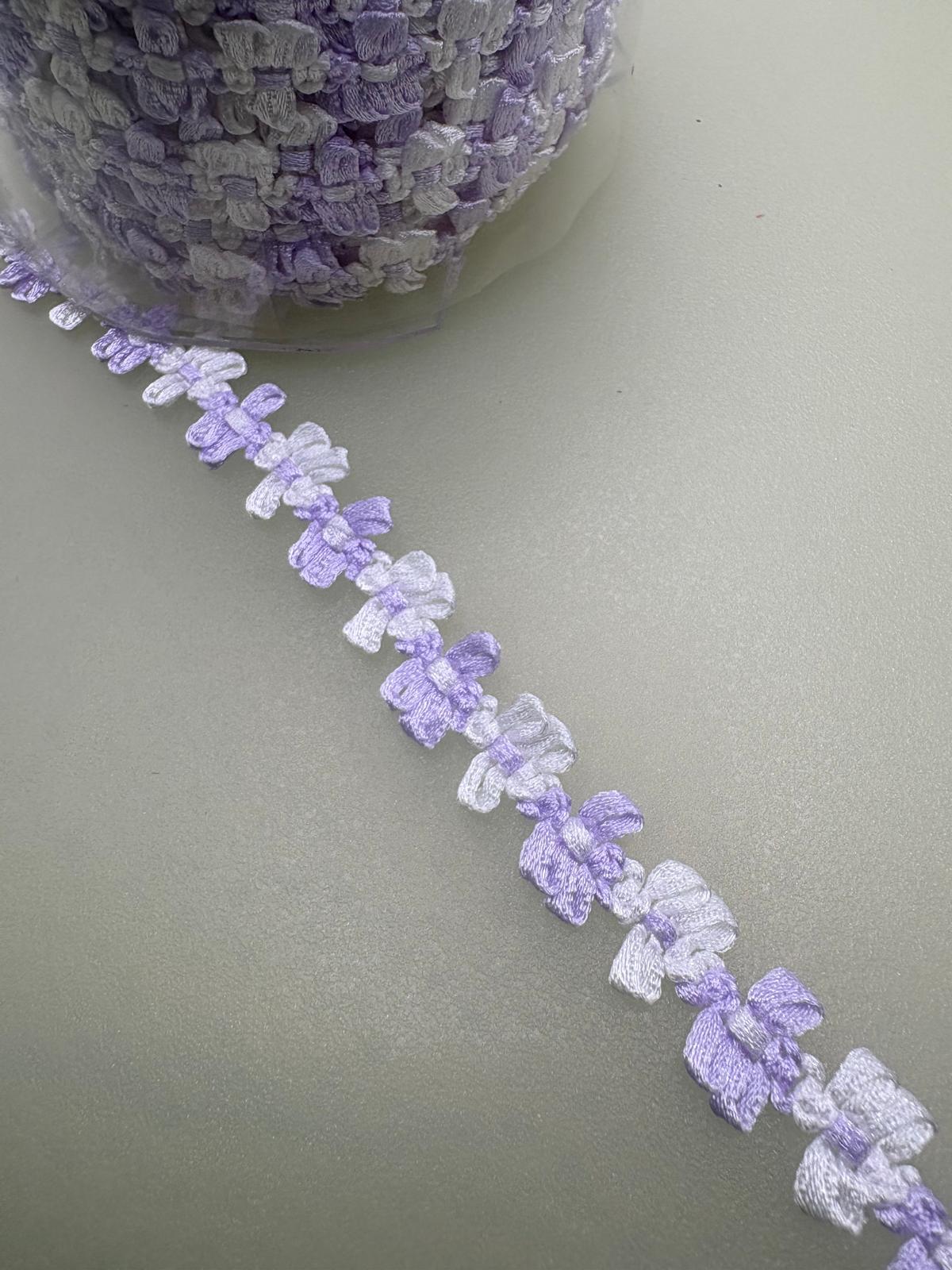 Lilac and white chiffon flower trim, 10mm wide
