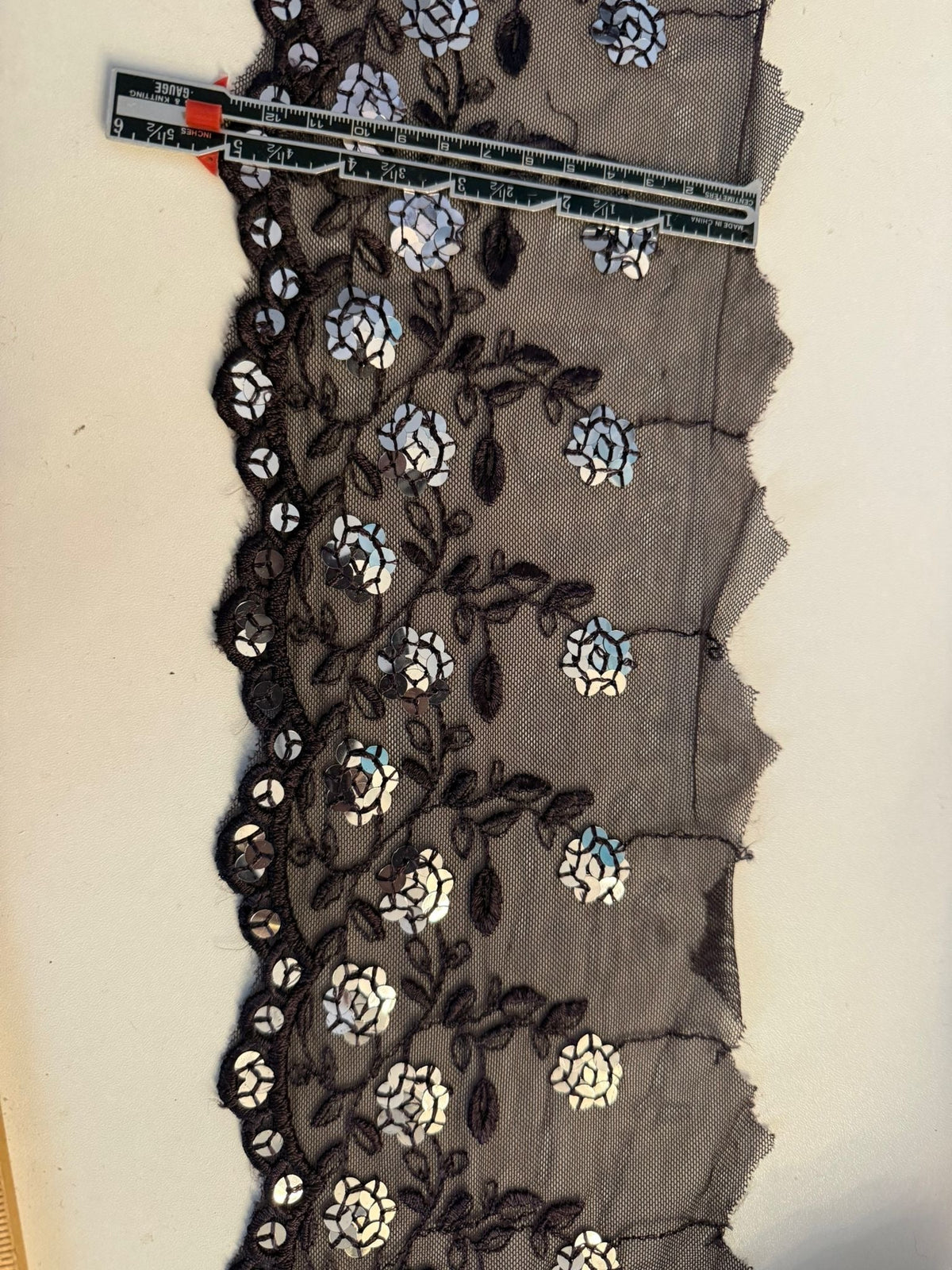 Sequin Lace – Plum | 125mm Wide