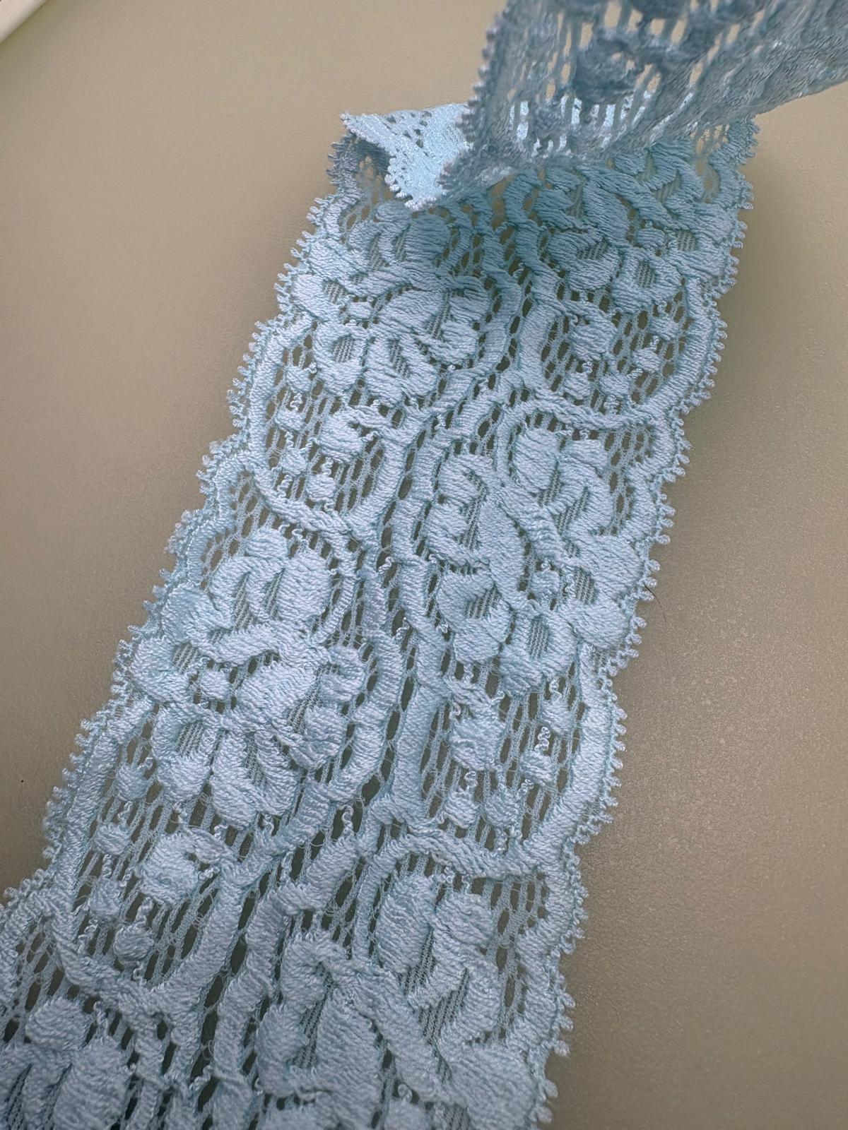 Slate grey Nottingham-style couture lace with openwork pattern
