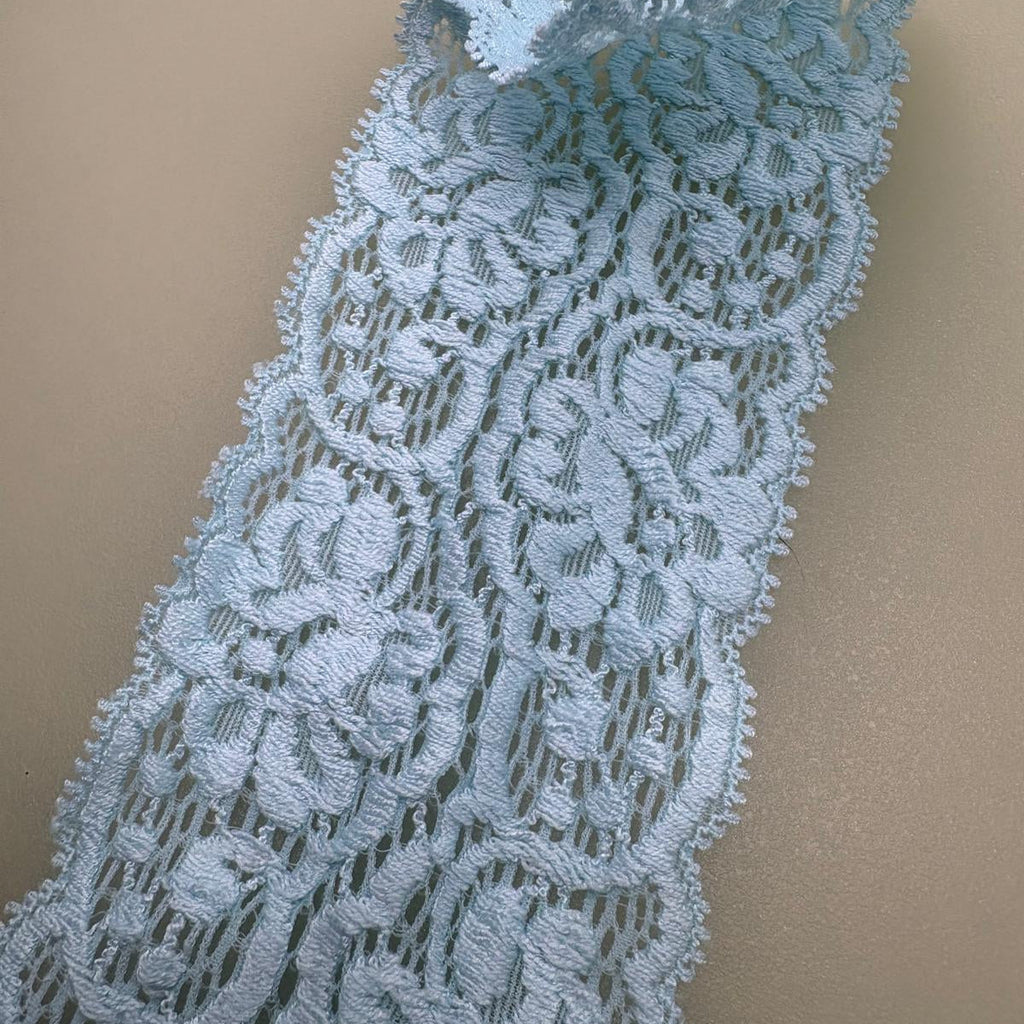 Slate Grey Nottingham Couture Lace | 5in Wide — supporting merchandising presentation image, same product, inspiration only