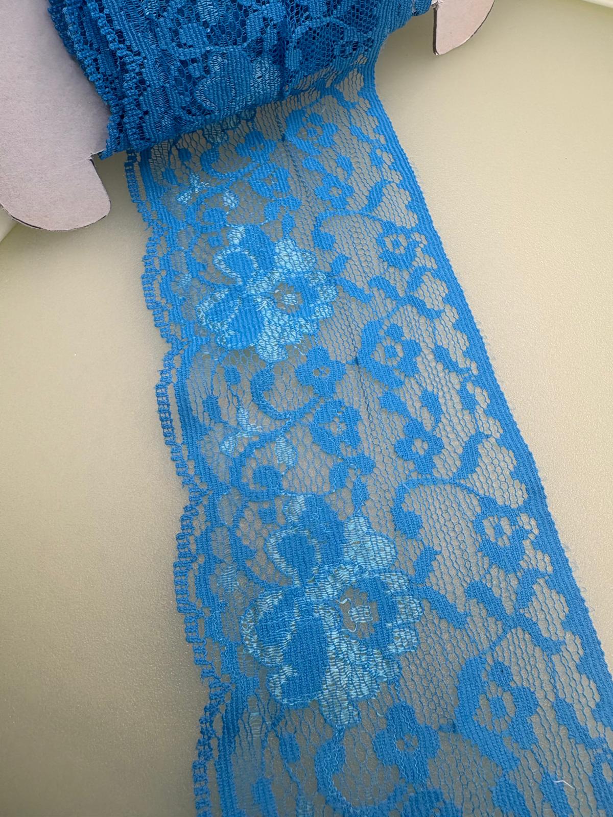 Turquoise blue couture lace, 70mm wide