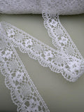 White Austrian broderie anglaise lace with open floral pattern, 50mm wide