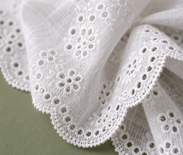 White 40mm Broderie Anglaise lace drape detail