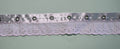 White broderie anglaise trimmed eyelet ribbon with silver eyelet detail, 45mm wide, seconds stock