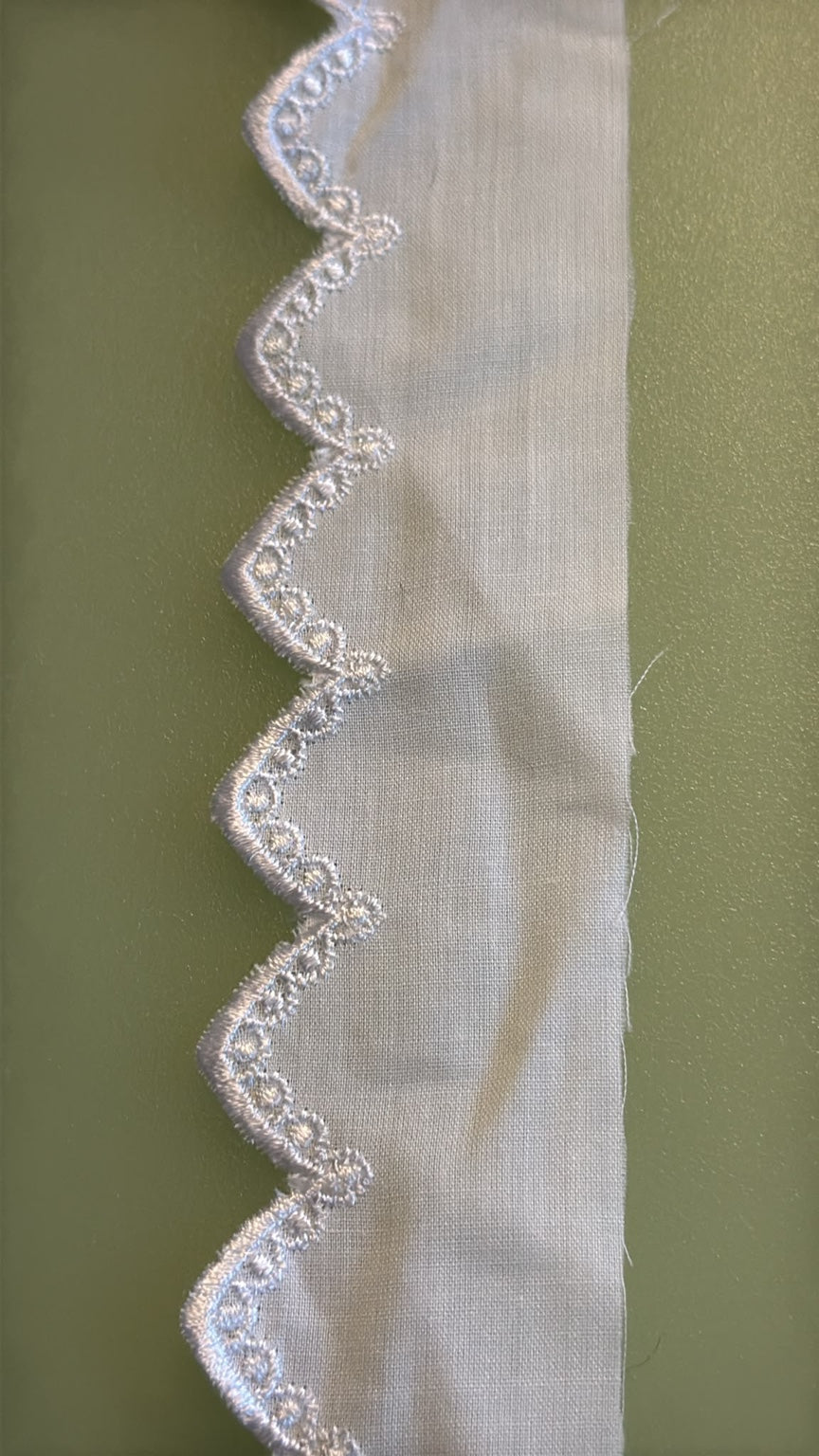 White Broderie Anglaise lace, 60mm wide with scalloped edge